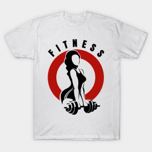 Woman with barbell fitness Emblem T-Shirt